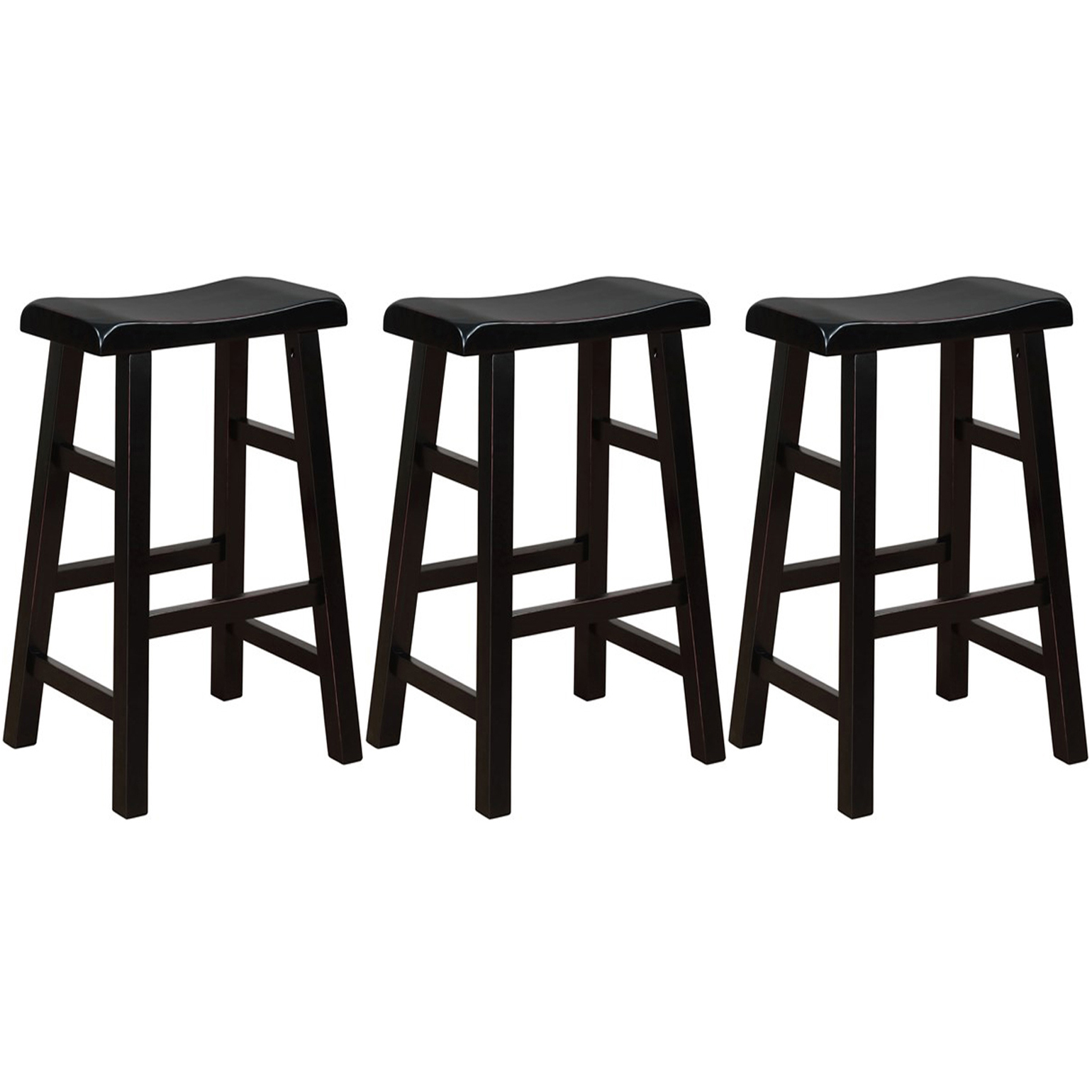 eHemco Heavy-Duty Solid Wood Saddle Seat Kitchen Counter Barstools, 29 Inches, Antique Black with Red Edging, Set of 3 - image 1 of 7