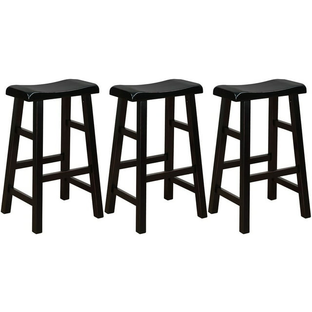 eHemco Heavy-Duty Solid Wood Saddle Seat Kitchen Counter Barstools, 29 Inches, Antique Black with Red Edging, Set of 3