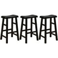 thumbnail image 1 of eHemco Heavy-Duty Solid Wood Saddle Seat Kitchen Counter Barstools, 29 Inches, Black, Set of 3, 1 of 5