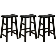 eHemco Heavy-Duty Solid Wood Saddle Seat Kitchen Counter Barstools, 29 Inches, Black, Set of 3