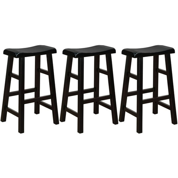 eHemco Heavy-Duty Solid Wood Saddle Seat Kitchen Counter Barstools, 29 Inches, Black, Set of 3