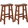 thumbnail image 1 of eHemco Heavy-Duty Solid Wood Saddle Seat Kitchen Counter Barstools, 29 Inches, Dark Oak, Set of 2, 1 of 5