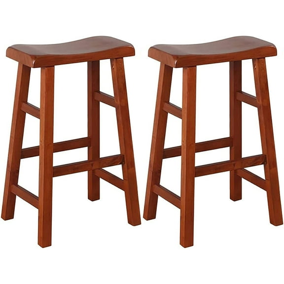 eHemco Heavy-Duty Solid Wood Saddle Seat Kitchen Counter Barstools, 29 Inches, Dark Oak, Set of 2