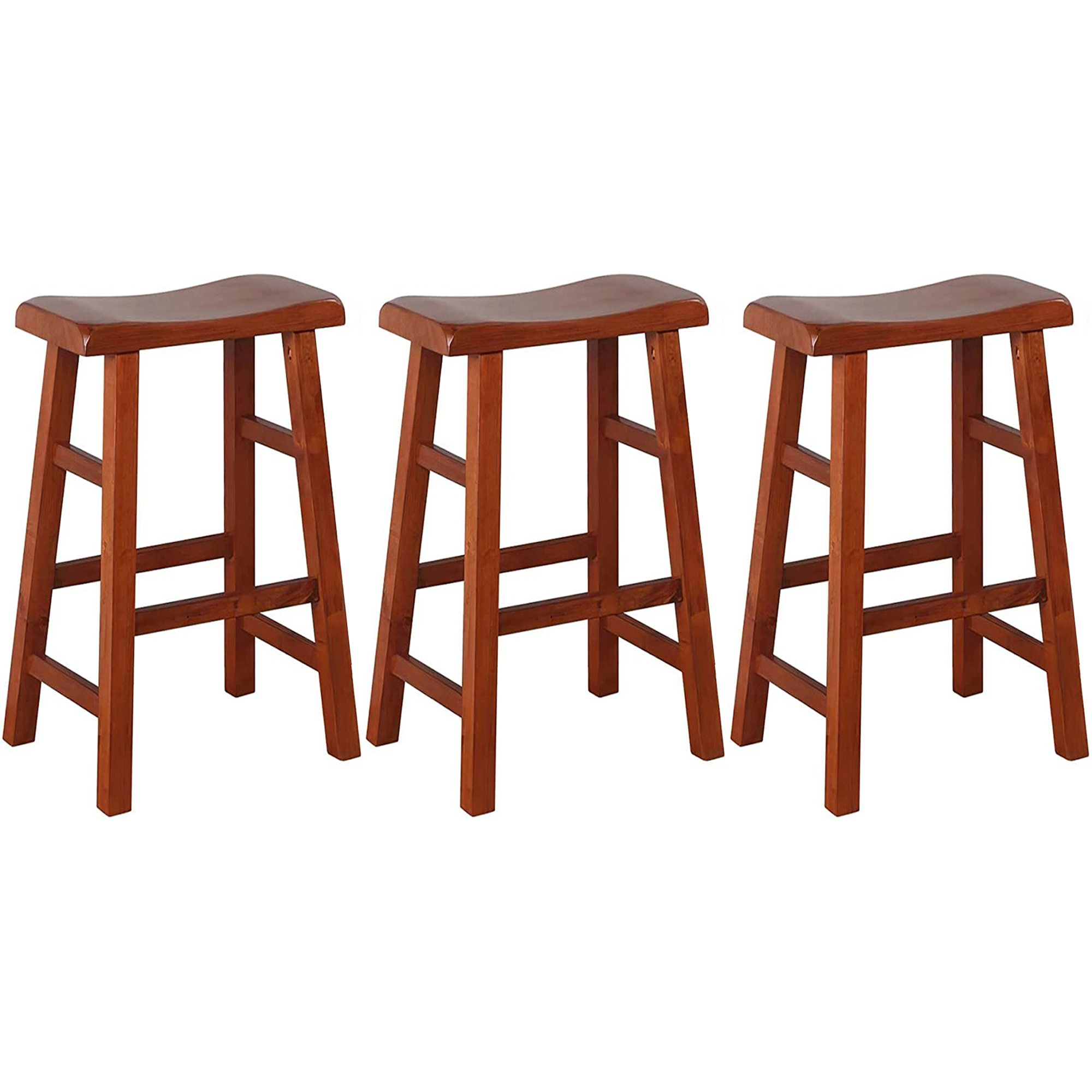 eHemco Heavy-Duty Solid Wood Saddle Seat Kitchen Counter Barstools, 29 Inches, Dark Oak, Set of 3 - image 1 of 6