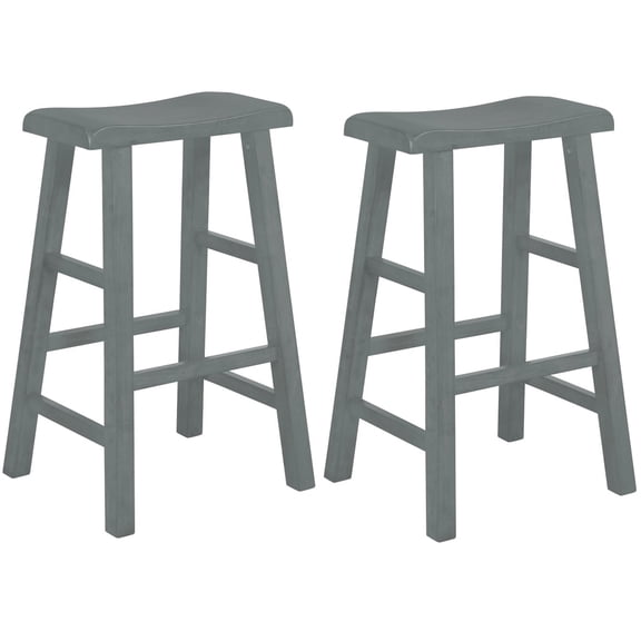eHemco Heavy-Duty Solid Wood Saddle Seat Kitchen Counter Barstools, 29 Inches, Gray, Set of 2