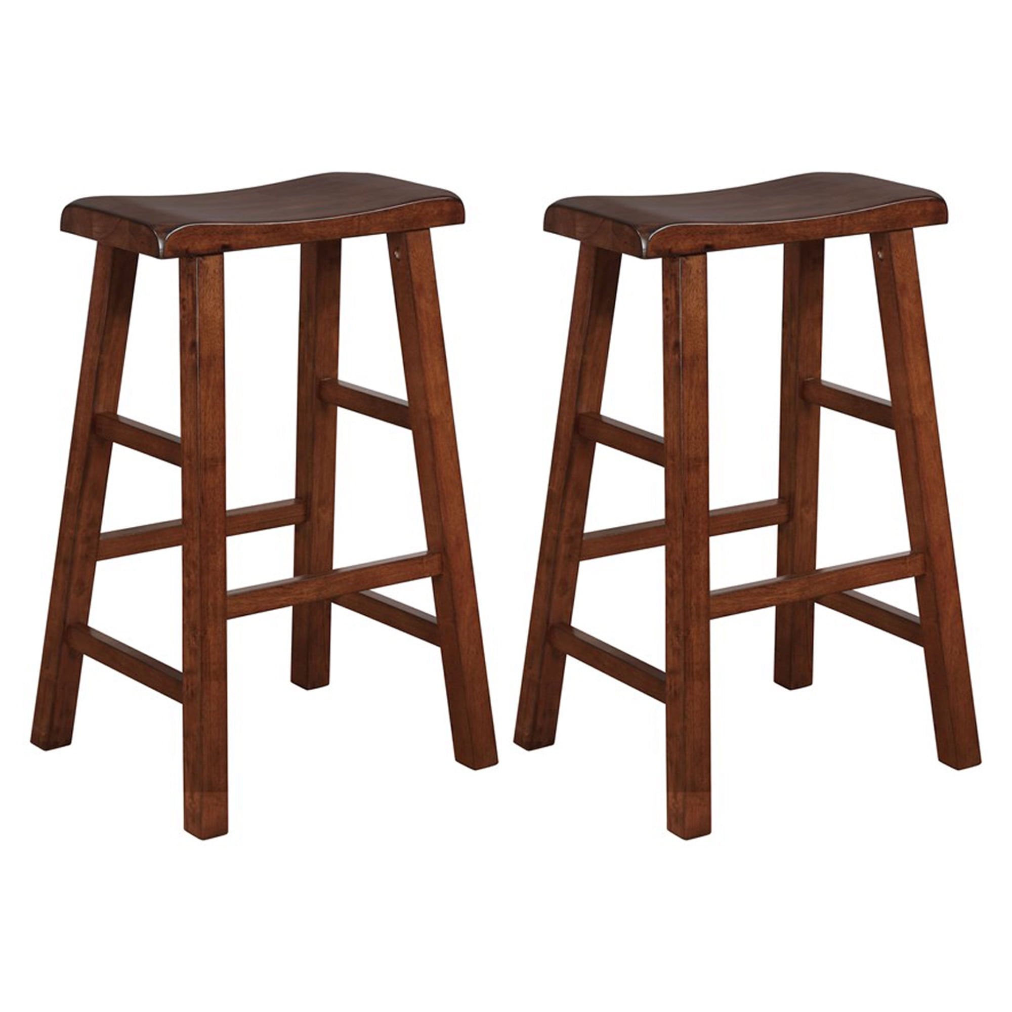 Walnut 29" Solid Wood Saddle Seat Backless Barstools, Set of 2