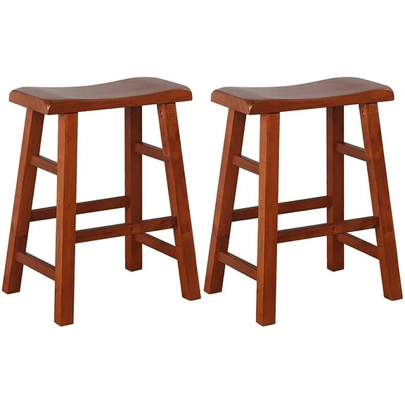 eHemco Heavy-Duty Solid Wood Saddle Seat Kitchen Counter Height Barstools, 24 Inches, Dark Oak, Set of 2