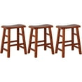 thumbnail image 1 of eHemco Heavy-Duty Solid Wood Saddle Seat Kitchen Counter Height Barstools, 24 Inches, Dark Oak, Set of 3, 1 of 5