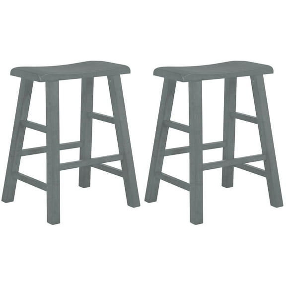 eHemco Heavy-Duty Solid Wood Saddle Seat Kitchen Counter Height Barstools, 24 Inches, Gray, Set of 2