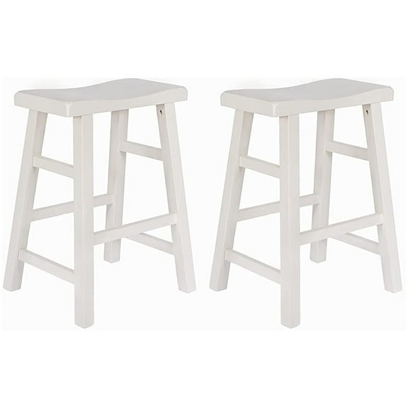eHemco Heavy-Duty Solid Wood Saddle Seat Kitchen Counter Height Barstools, 24 Inches, White, Set of 2