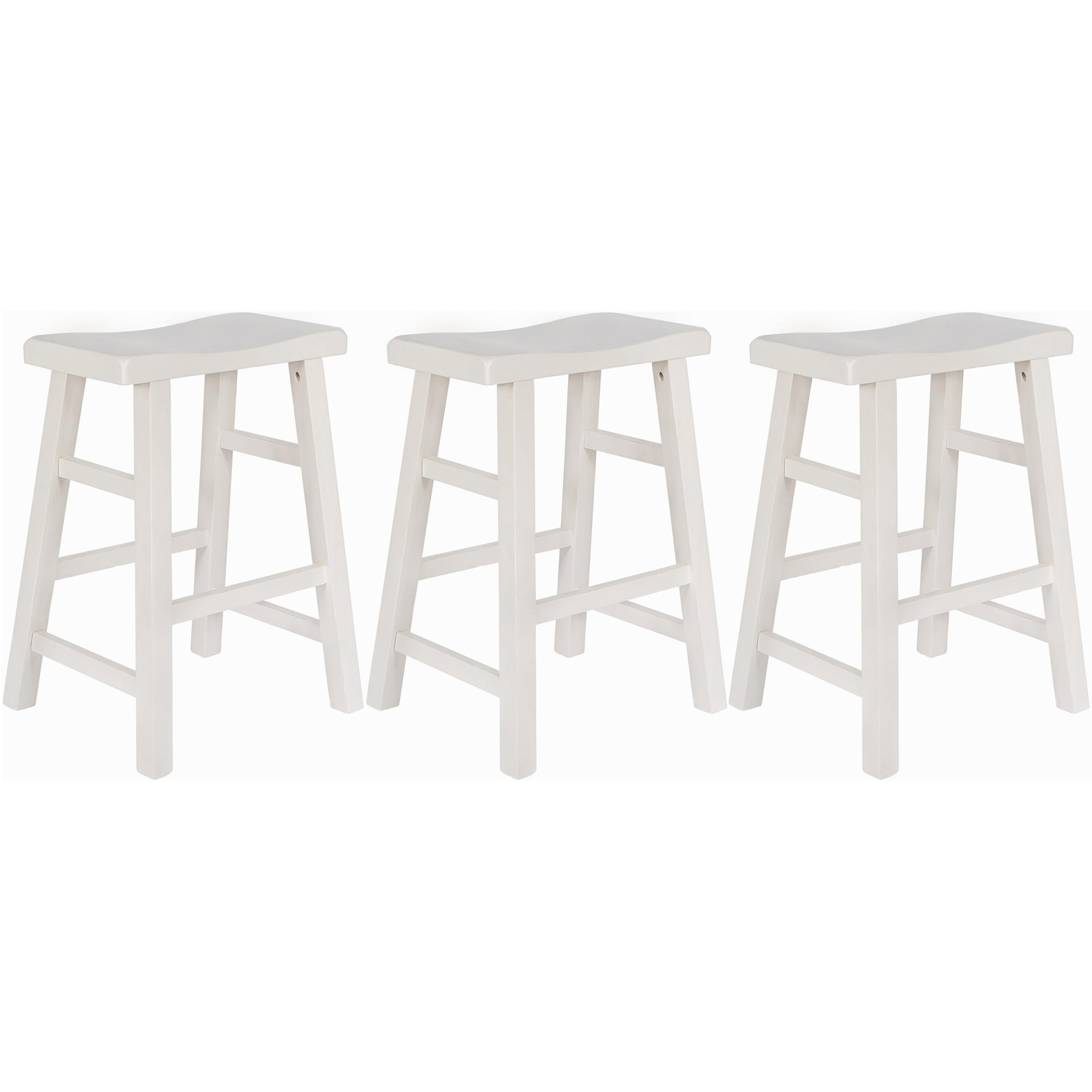 eHemco Heavy-Duty Solid Wood Saddle Seat Kitchen Counter Height Barstools, 24 Inches, White, Set of 3 - image 1 of 6