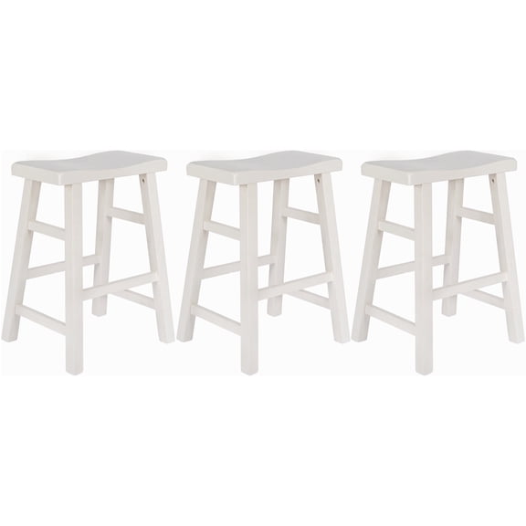 eHemco Heavy-Duty Solid Wood Saddle Seat Kitchen Counter Height Barstools, 24 Inches, White, Set of 3