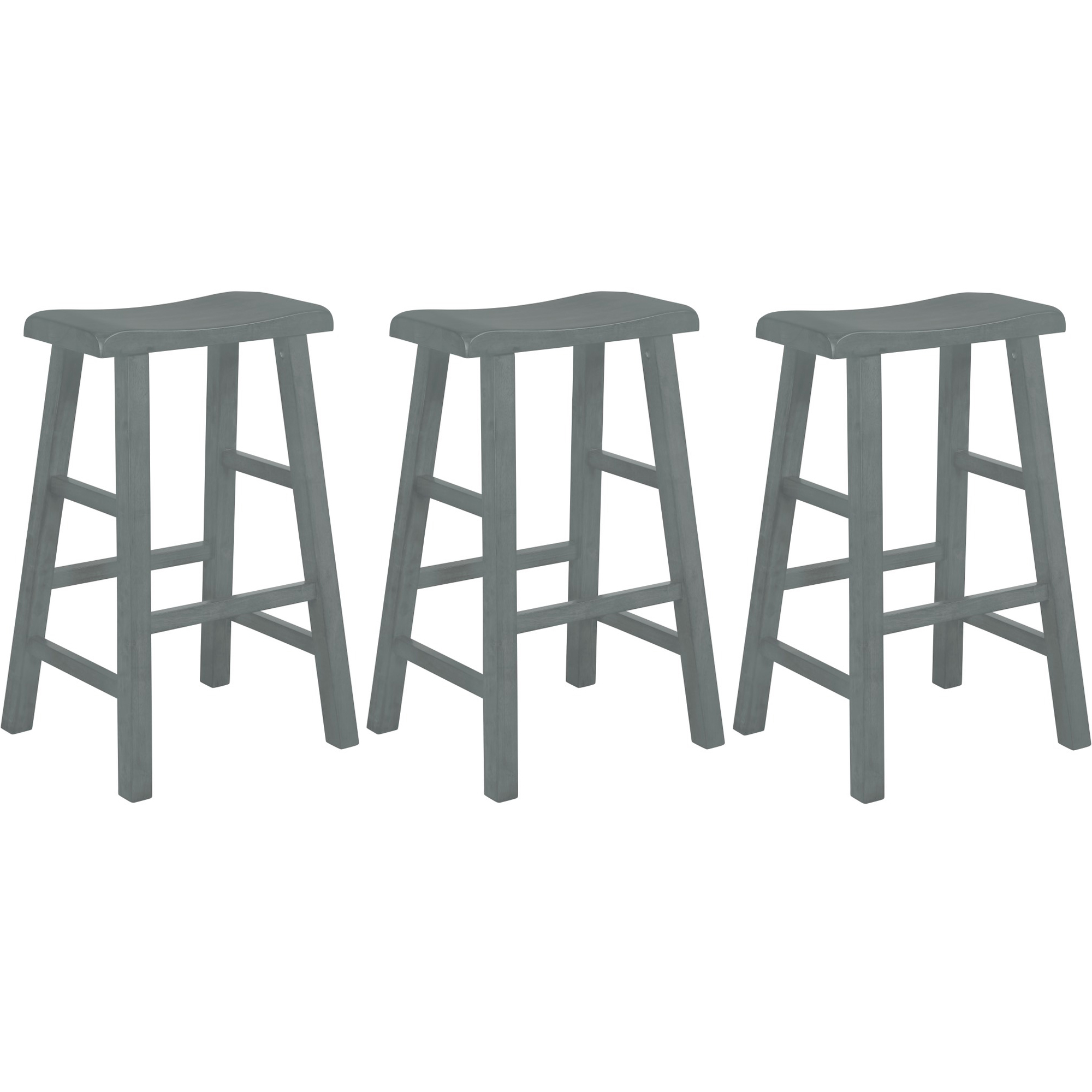 eHemco Heavy-Duty Solid Wood Saddle Seat Kitchen Counter Height Barstools, 29 Inches, Gray, Set of 3 - image 1 of 5