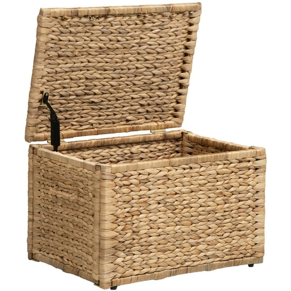 eHemco Heavy-duty Water Hyacinth Wicker Storage Trunk with Metal Frame, 20.5 by 14.8 by 13.4 Inches, Natural