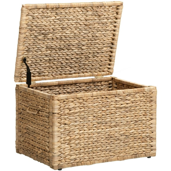 eHemco Heavy-duty Water Hyacinth Wicker Storage Trunk with Metal Frame, 23.3 by 16.5 by 15.2 Inches, Natural
