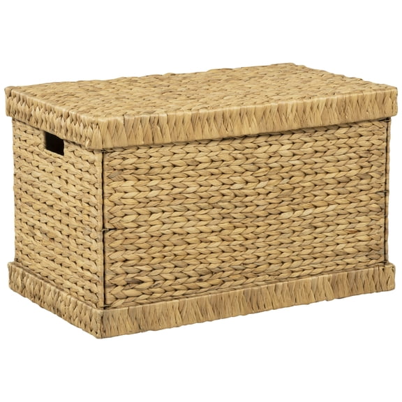 eHemco Heavy-duty Water Hyacinth Wicker Storage Trunk with Metal Frame, 26.8 by 16.1 by 16.9 Inches, Natural