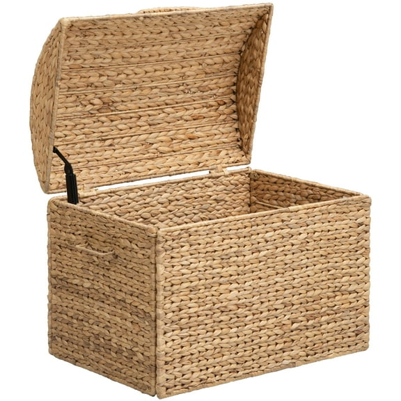 eHemco Heavy-duty Water Hyacinth Wicker Storage Trunk with Metal Frame and Arch Lid, 24.4 by 16.5 by 18.5 Inches, Natural
