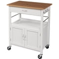 thumbnail image 1 of eHemco Kitchen Island Cart on Wheels with Drawer, Storage Cabinet, Shelf and Natural Bamboo Top Butcher Block, 35.5 Inches Height, White Base, 1 of 10