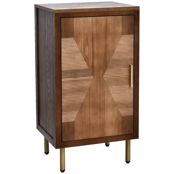 eHemco Modern End Table with Storage, Two-toned Ripped Parquet Design, 17 x 14 x 30 Inches, Antique Walnut and Natural Finish