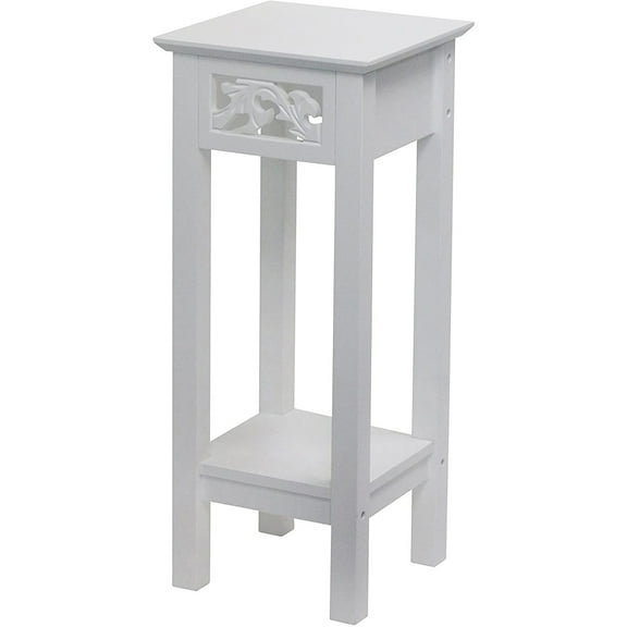 eHemco Plant Decorating Stand End Table Side Table with Storage Shelf, 10 by 10 by 23.7 Inches, White