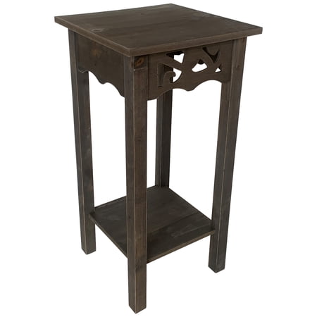 eHemco Plant Decorating Stand End Table Side Table with Storage Shelf, 11.8 by 11.8 by 23.7 Inches, Antique Water Washed Gray