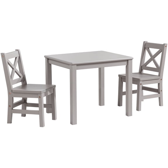 eHemco Solid Hard Wood Kids Table and Chair Set (2 Chairs Included), Cozy Grey, 3 Piece Set