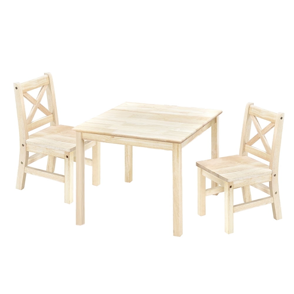 Unfinished Natural Wood Kids Table and Chair Set, 3 Pieces