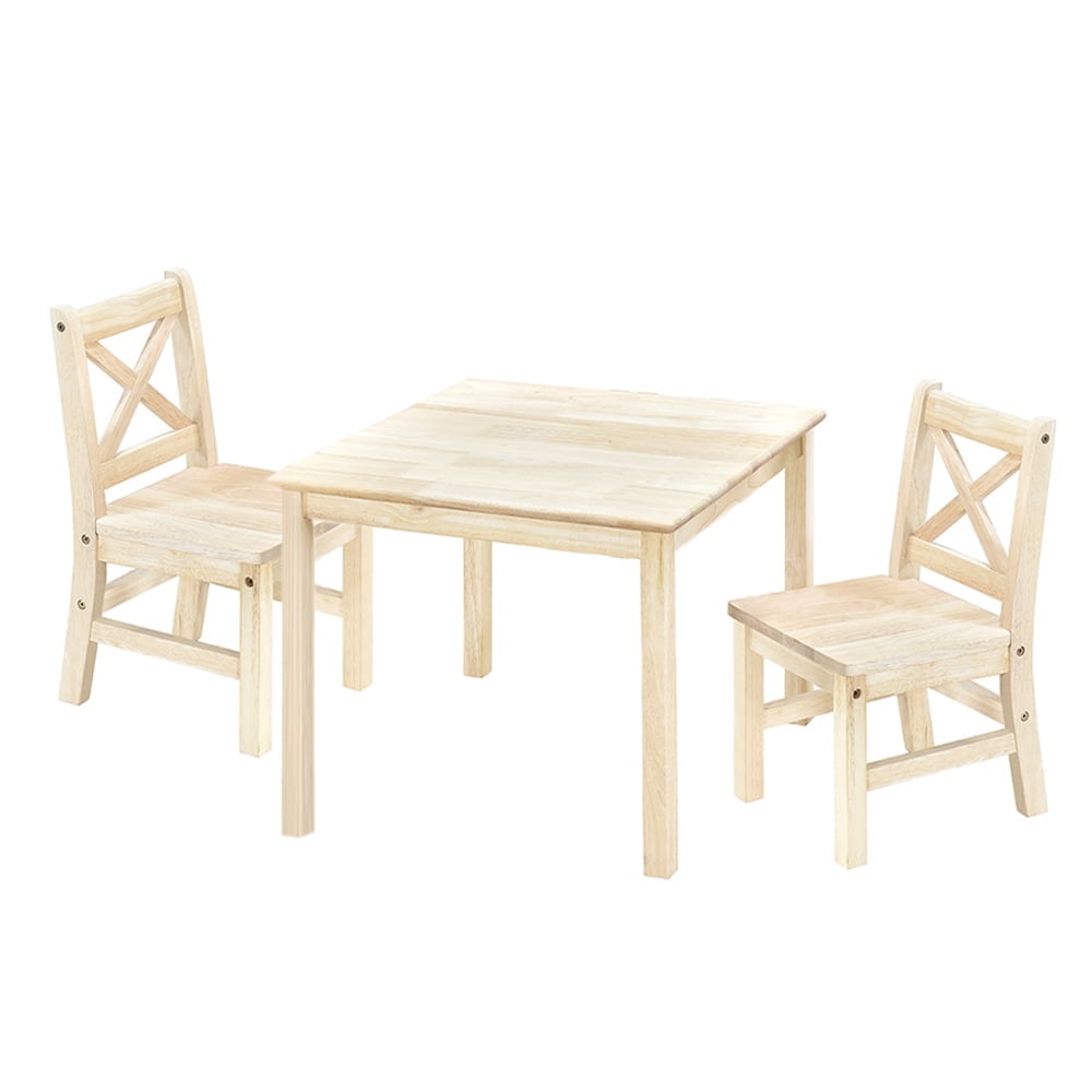 Unfinished Natural Wood Kids Table and Chair Set, 3 Pieces