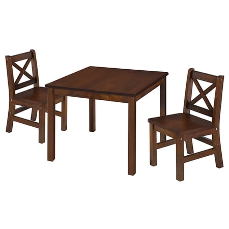 eHemco Solid Hard Wood Kids Table and Chair Set (2 Chairs Included), Coffee, 3 Pieces Set