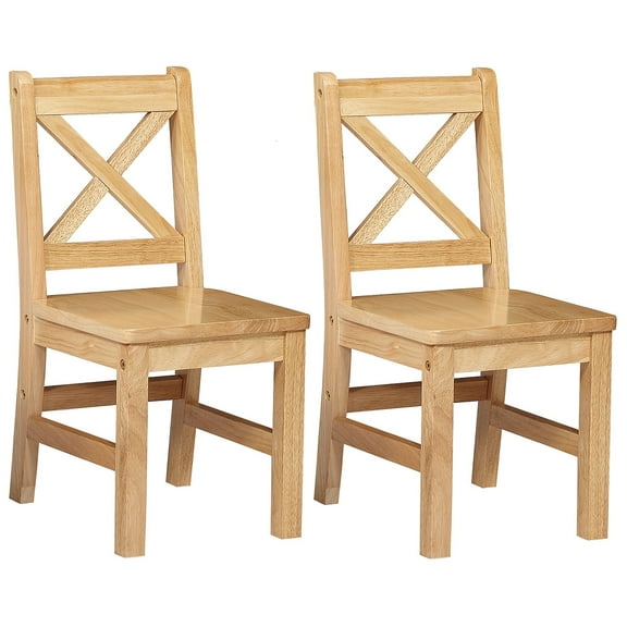 eHemco Solid Hard Wood X Back Kids Chair, Natural, Set of 2