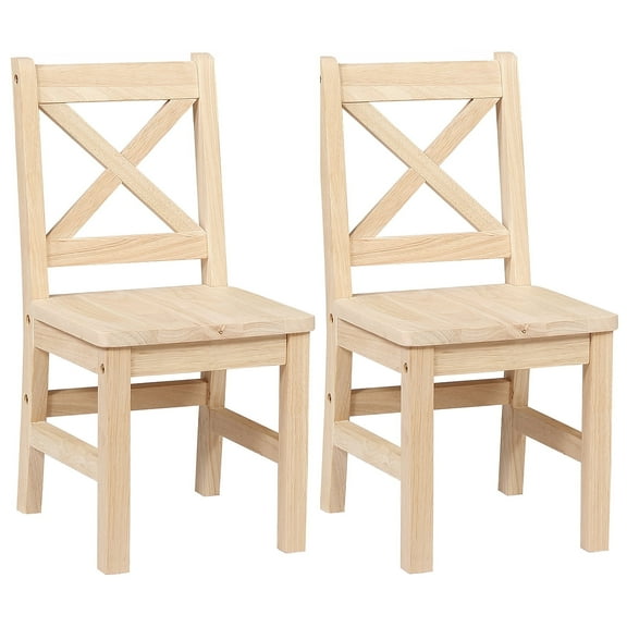 eHemco Solid Hard Wood X Back Kids Chair, Unfinished, Set of 2