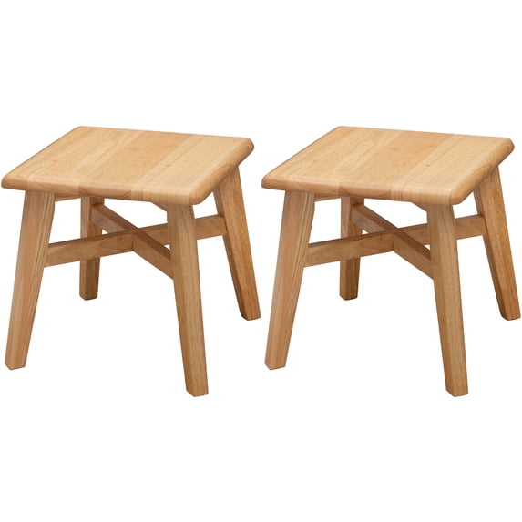 eHemco Solid Hardwood Step Stool with Double Cross Brace Support for Adults and Kids, 12.25 Inches, Natural, Set of 2