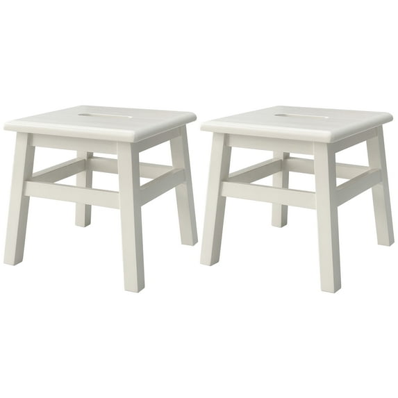 eHemco Solid Hardwood Wooden Step Stool for Adults and Kids, 12.25 Inches Height, Antique White, Set of 2