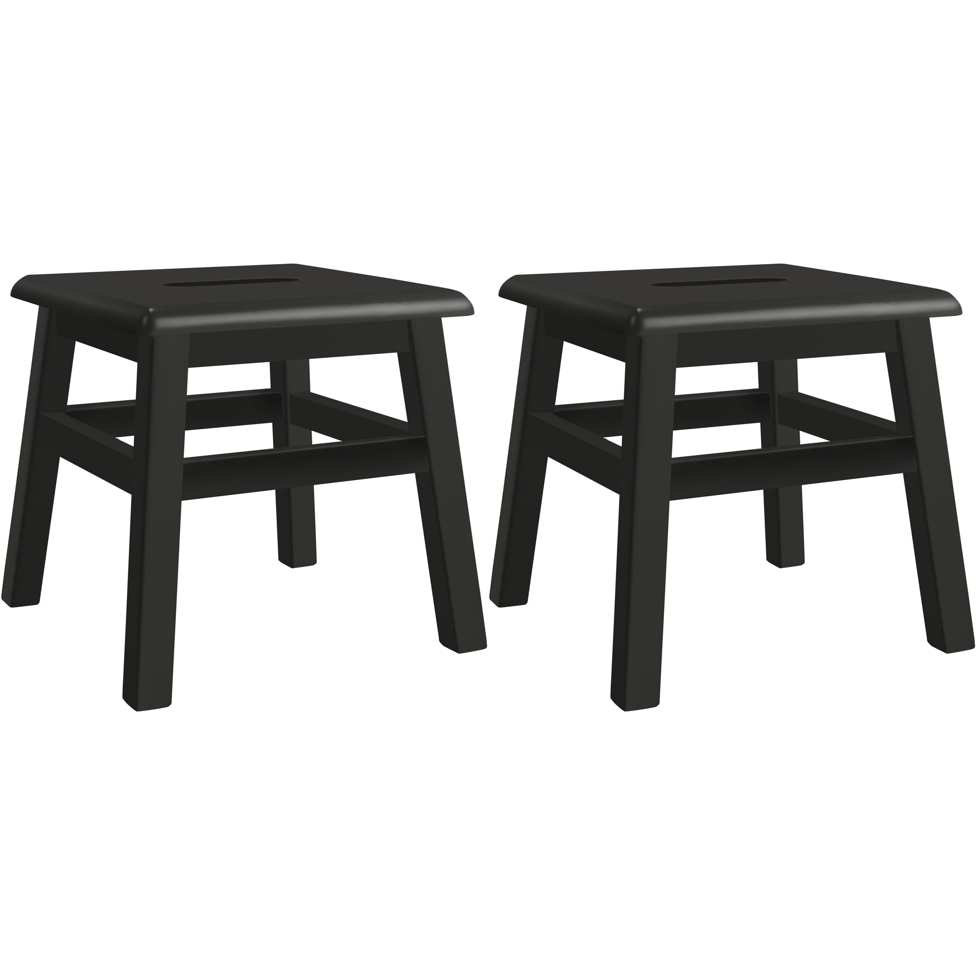 Black Solid Hardwood Step Stool Set for Adults and Kids