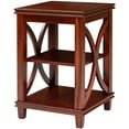 thumbnail interactive-video image 1 of eHemco Solid Wood Square End Table with X-Design, Side Table with Storage Shelves, Cherry, 1 of 6