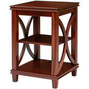 eHemco Solid Wood Square End Table with X-Design, Side Table with Storage Shelves, Cherry