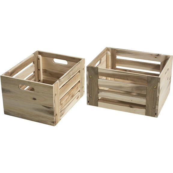 eHemco Solid Wood Storage Crates, Unfinished, Set of 2