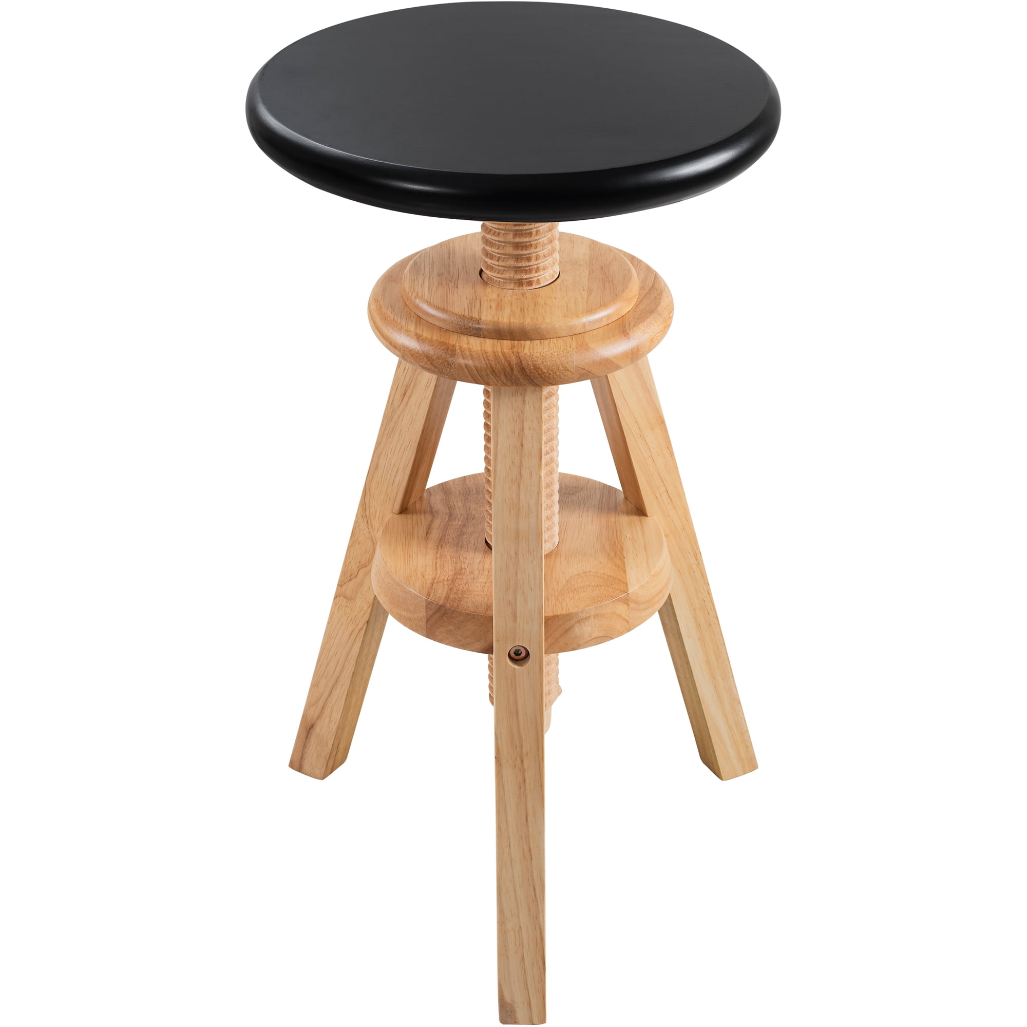 eHemco Swivel Solid Wood Adjustable Bar Stool, 18.9 to 25.2 Inches, Natural Base with Black Top