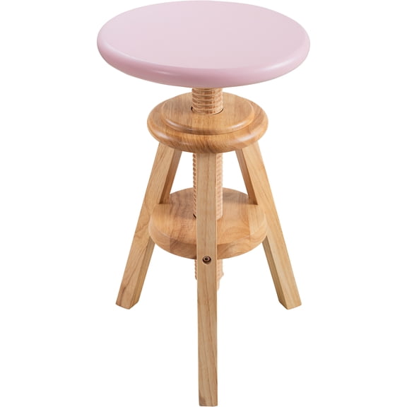 eHemco Swivel Solid Wood Adjustable Bar Stool, 18.9 to 25.2 Inches, Natural Base with Pink Top