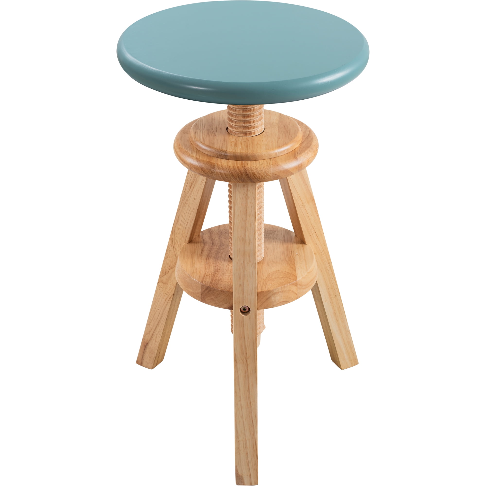 eHemco Swivel Solid Wood Adjustable Bar Stool, 18.9 to 25.2 Inches, Natural Base with Teal Top