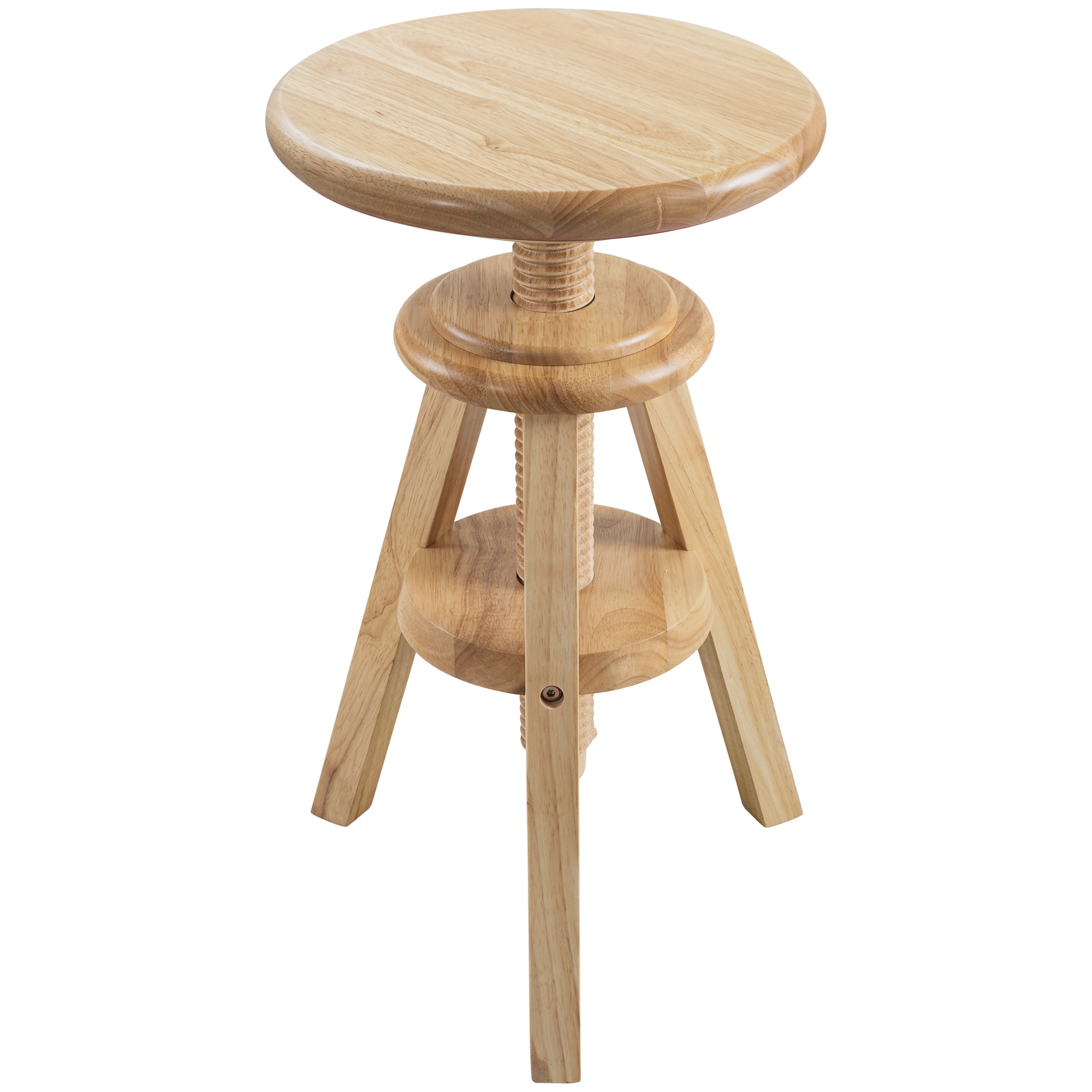 Natural Adjustable Swivel Solid Wood Bar Stool
