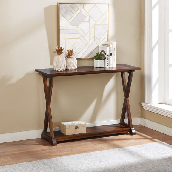 eHemco X-Farmhouse Console Table Side Table with Storage Shelf, Coffee