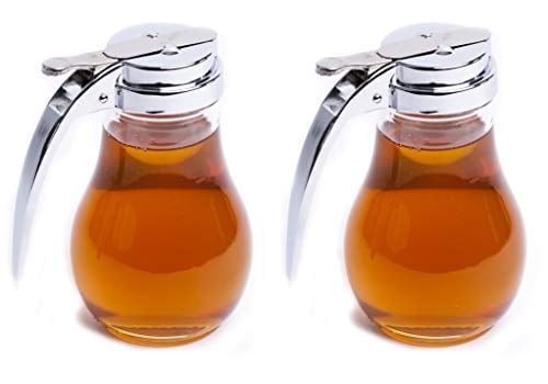 eHomeA2Z Syrup Dispenser Honey Pot Glass Jar Commercial Quality With Cast Zink Top Set Of 2 (2, 14 Oz)