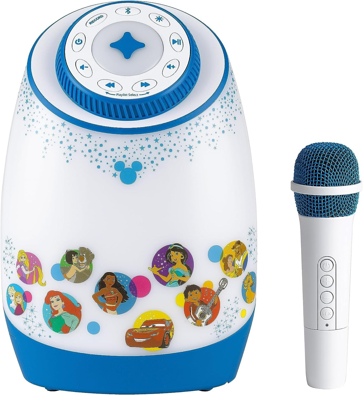 eKids Disney Karaoke Machine for Kids with Bluetooth Speaker and Wireless Microphone, Easily