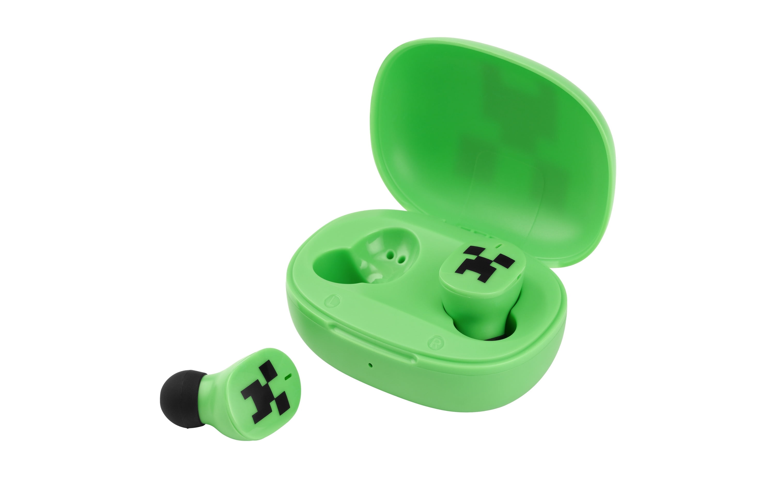 eKids Minecraft Bluetooth Earbuds with Microphone, Wireless Earbuds with Charging Case - Green