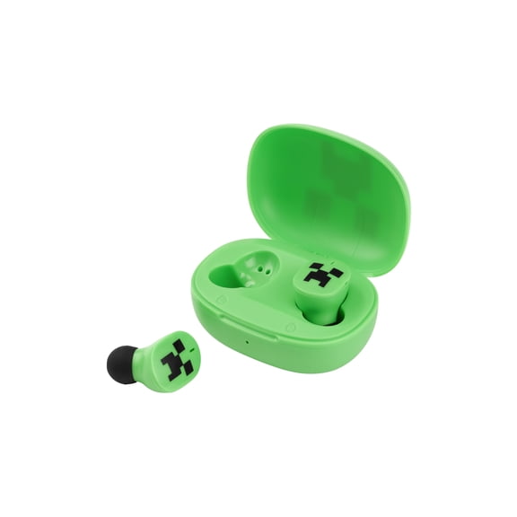 eKids Minecraft Bluetooth Earbuds with Microphone, Wireless Earbuds with Charging Case - Green