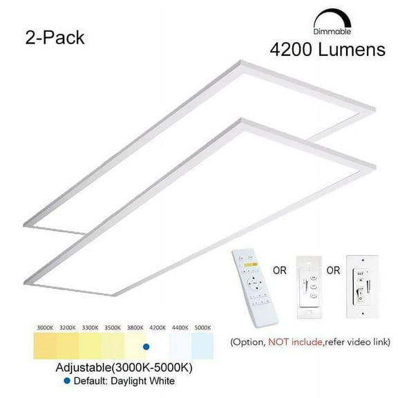 eLEDing 1 x 4 ft. 40 watt 3000K-5000K Integrated LED White Troffer Color Dimmable Drop Ceiling Flat Panel Light, 4200 Lumen - Pack of 2