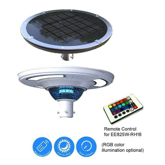 eLEDing 360° White UFO Round Solar Powered Outdoor Motion Sensing RGB Integrated LED Post Light w/ Remote