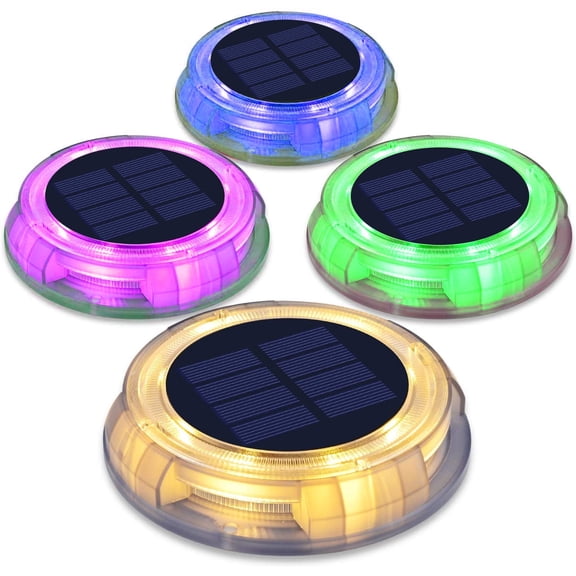 Solar Powered 4-Pack Deco LED Outdoor Lights  RGB Garden, Fence, Pool & Porch Waterproof Solar LED Lights with Remote & 12-Color Selectable Lighting