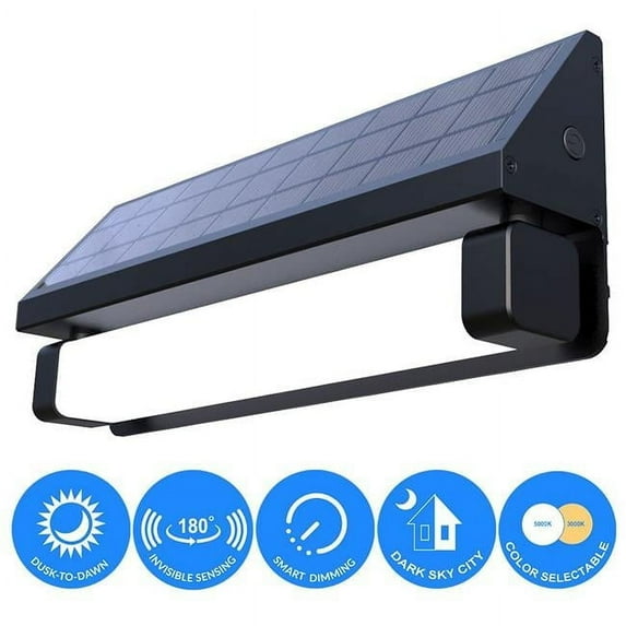 eLEDing Solar 180 deg Black SMART Sensing Self-Contained Integrated Selectable LED Color Flood Pathway Wall Light